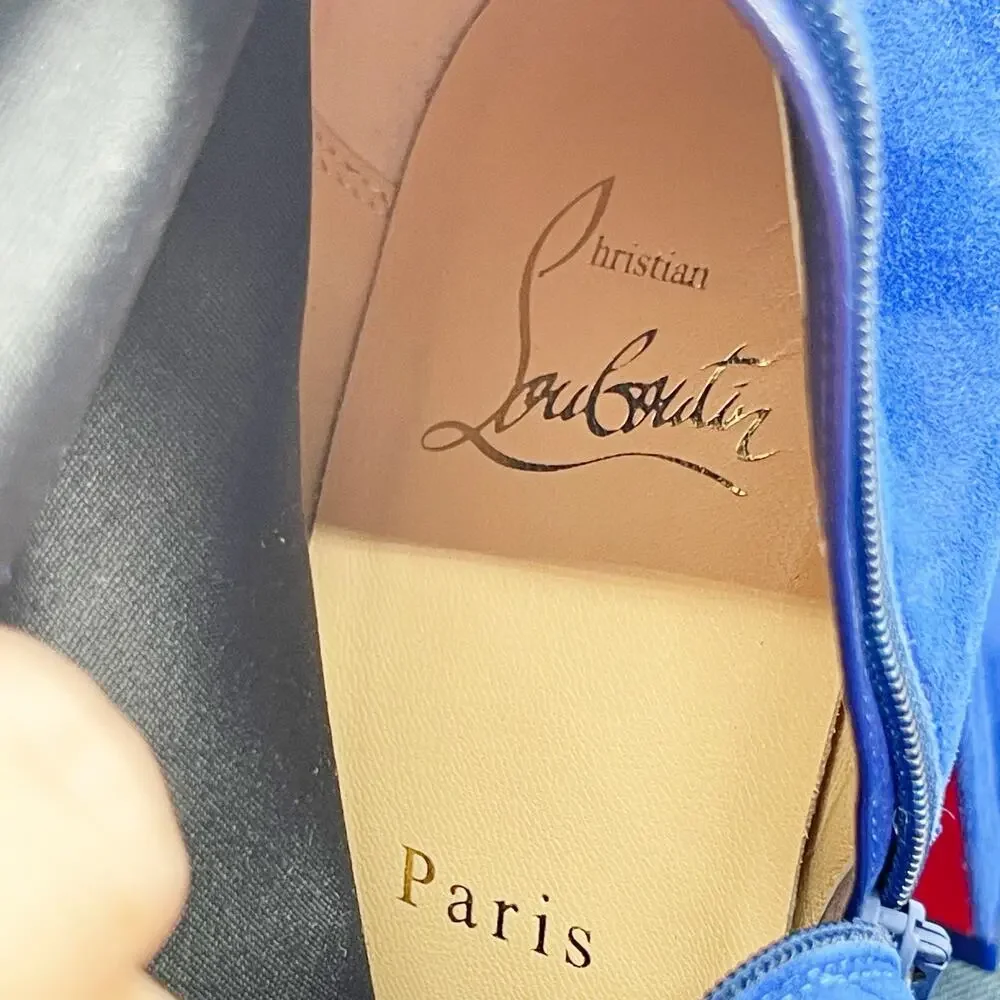 Christian Louboutin Condora Botta Alta Galactiqueen Blue Suede OTK Boots EU 37